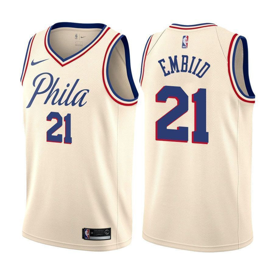 Philadelphia 76ers Joel Embiid 21 City Edition Natural NBA Jersey Men's