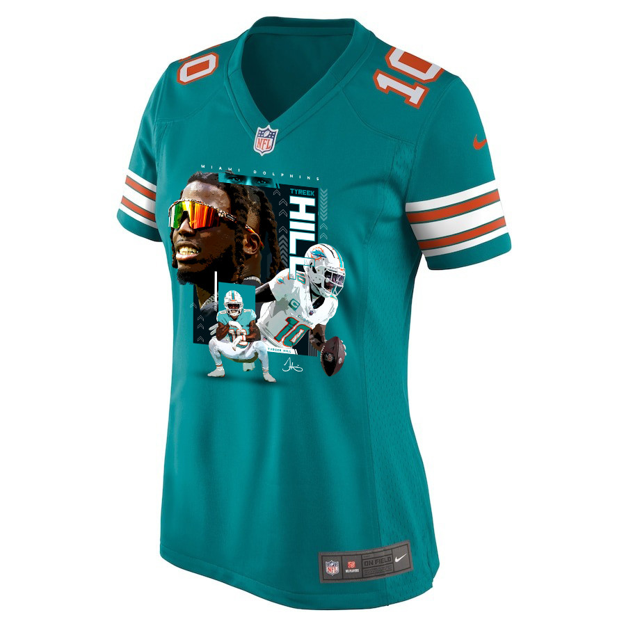 Tyreek Hill 10 Miami Dolphins Run Cheetah Run Alternate Game Aqua NFL Jersey Women's