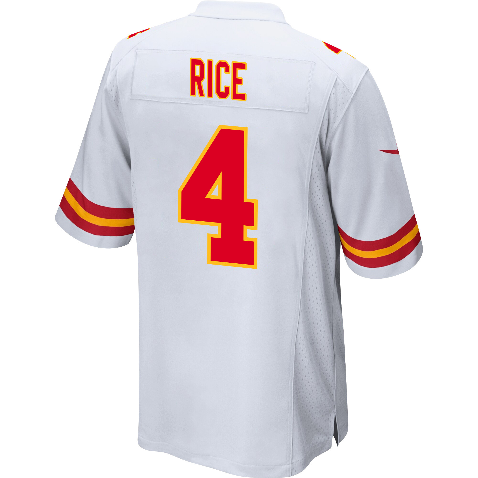Rashee Rice 4 Kansas City Chiefs Super Bowl LVIII Champions 4 Stars Patch Game White NFL Jersey Men's