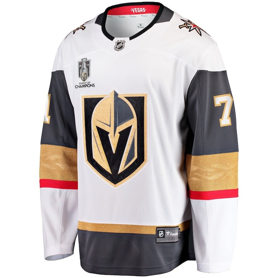 William Karlsson 71 Vegas Golden Knights 2023 Stanley Cup Champions Patch Away Breakaway Player White NHL Jersey Men's