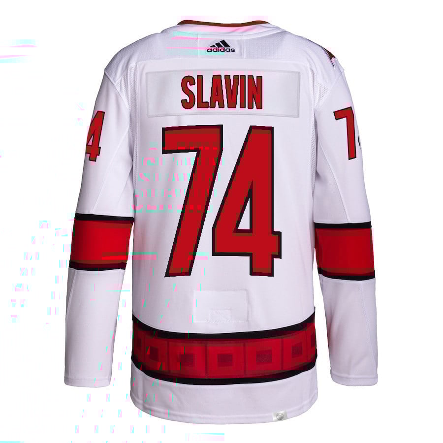 Jaccob Slavin 74 Carolina Hurricanes 2024 Playoffs Patch Away White NHL Jersey Men's