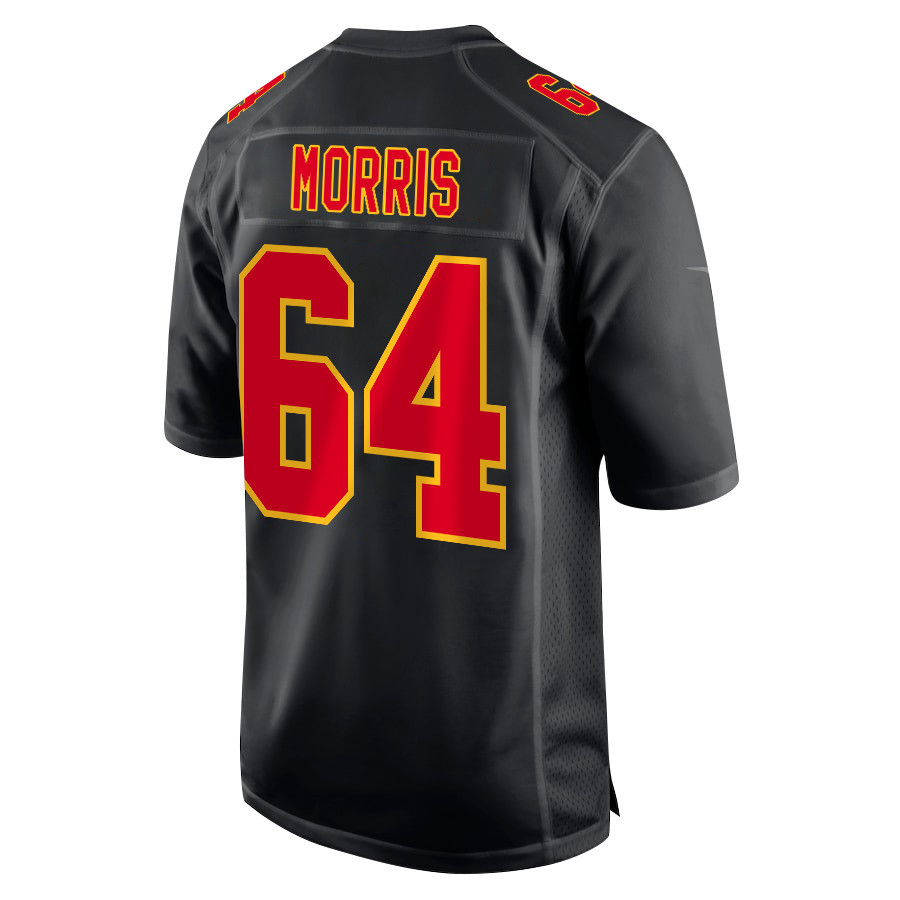 Wanya Morris 64 Kansas City Chiefs Super Bowl LVIII Champions 4 Stars Patch Fashion Game Carbon Black NFL Jersey Men's