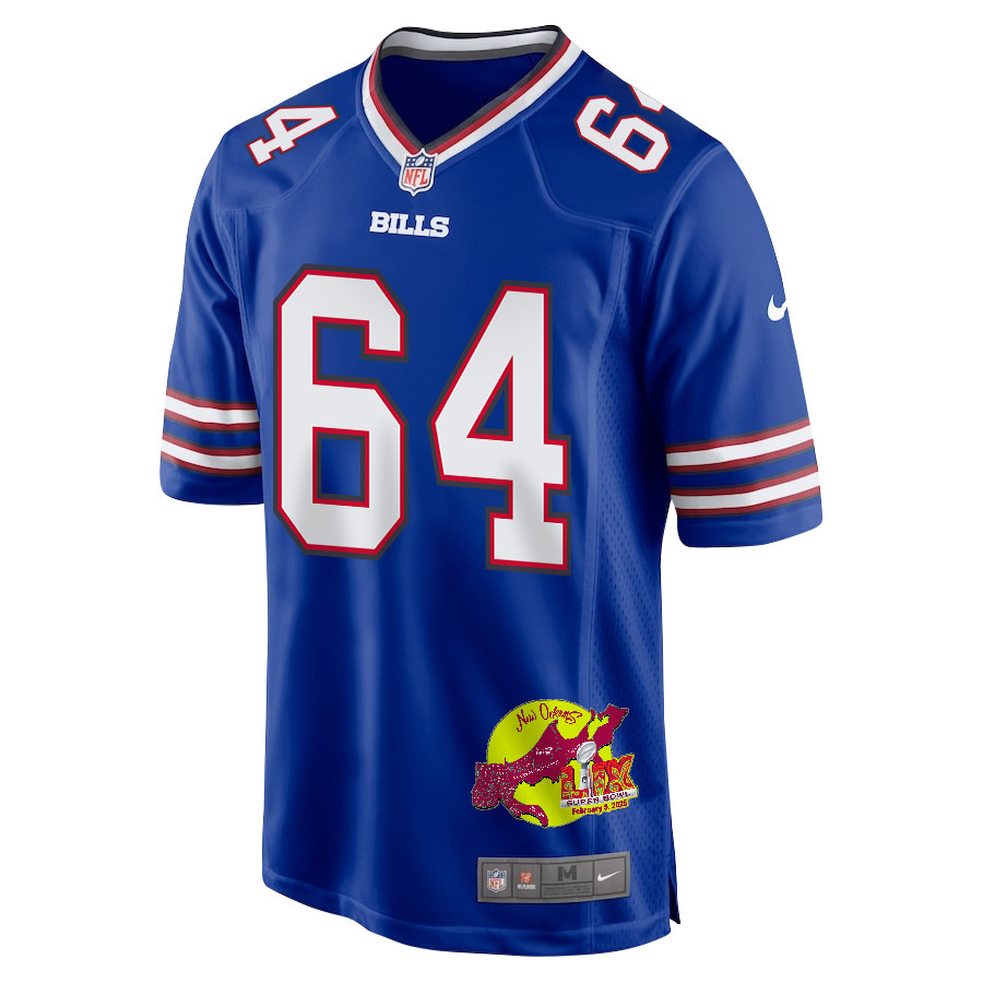 O'Cyrus Torrence 64 Buffalo Bills Super Bowl LIX New Orleans Patch Game Royal NFL Jersey Men's