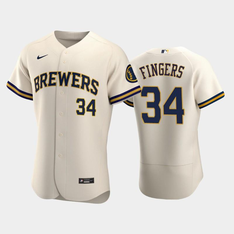 Milwaukee Brewers 34 Rollie Fingers Home Team Cream MLB Jersey Men's