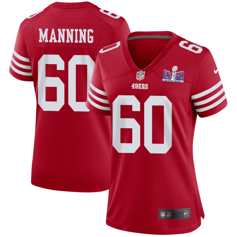 Ilm Manning 60 San Francisco 49ers Super Bowl LVIII Patch Game Scarlet NFL Jersey Women's