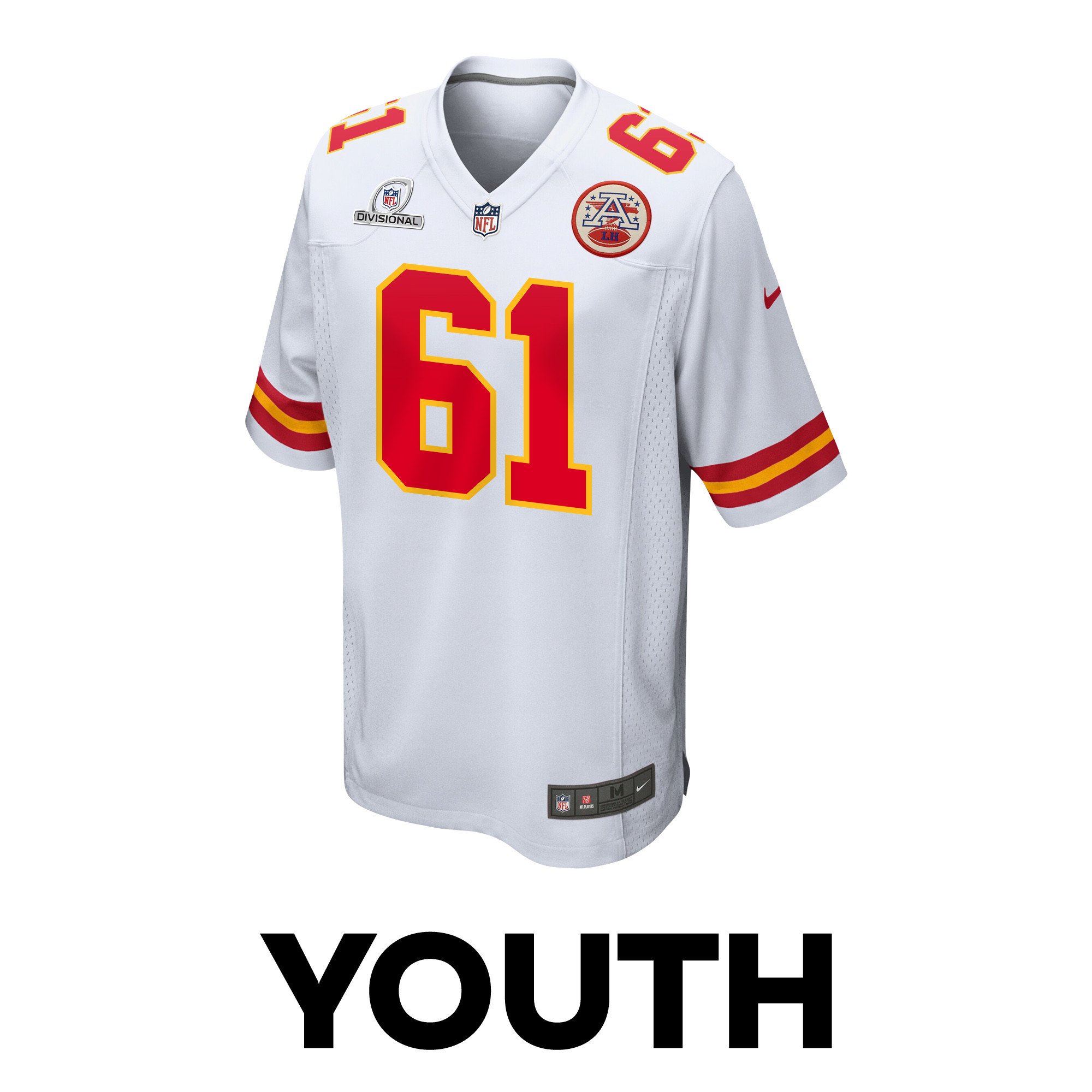 Austin Reiter 61 Kansas City Chiefs Super Bowl LVIII Patch Game White NFL Jersey Youth