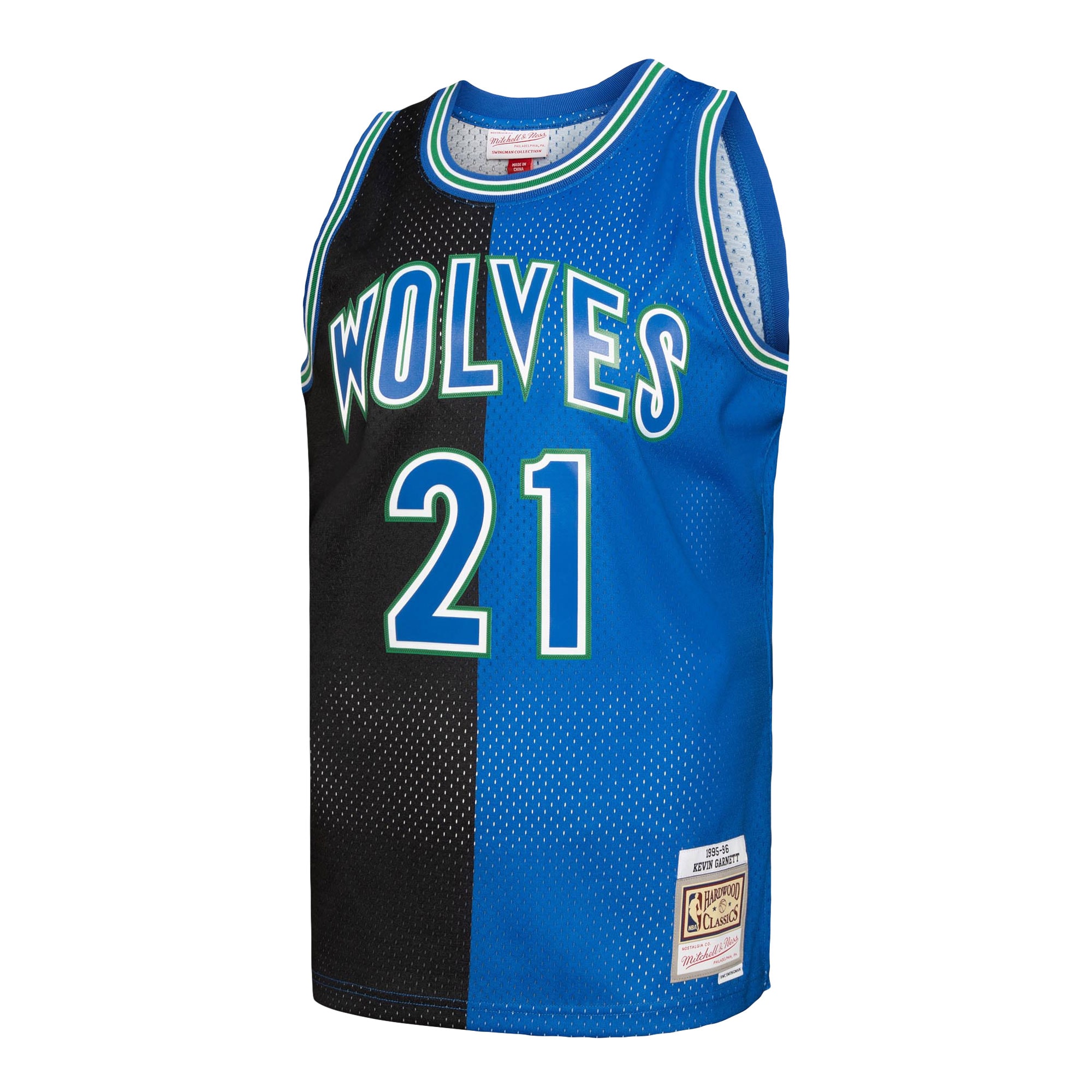 Mitchell Ness Kevin Garnett Black/Blue Minnesota Timberwolves Hardwood Classics 1995/96 Split Swingman NBA Jersey Men's