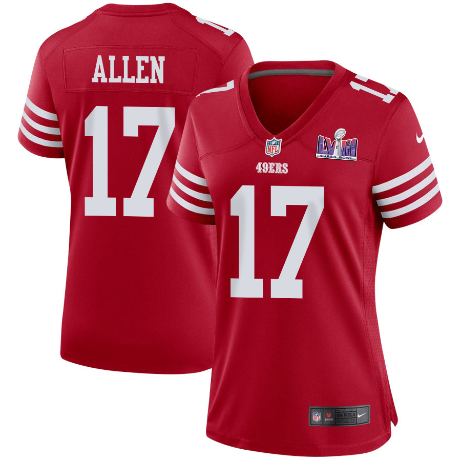 Brandon Allen 17 San Francisco 49ers Super Bowl LVIII Patch Game Scarlet NFL Jersey Women's