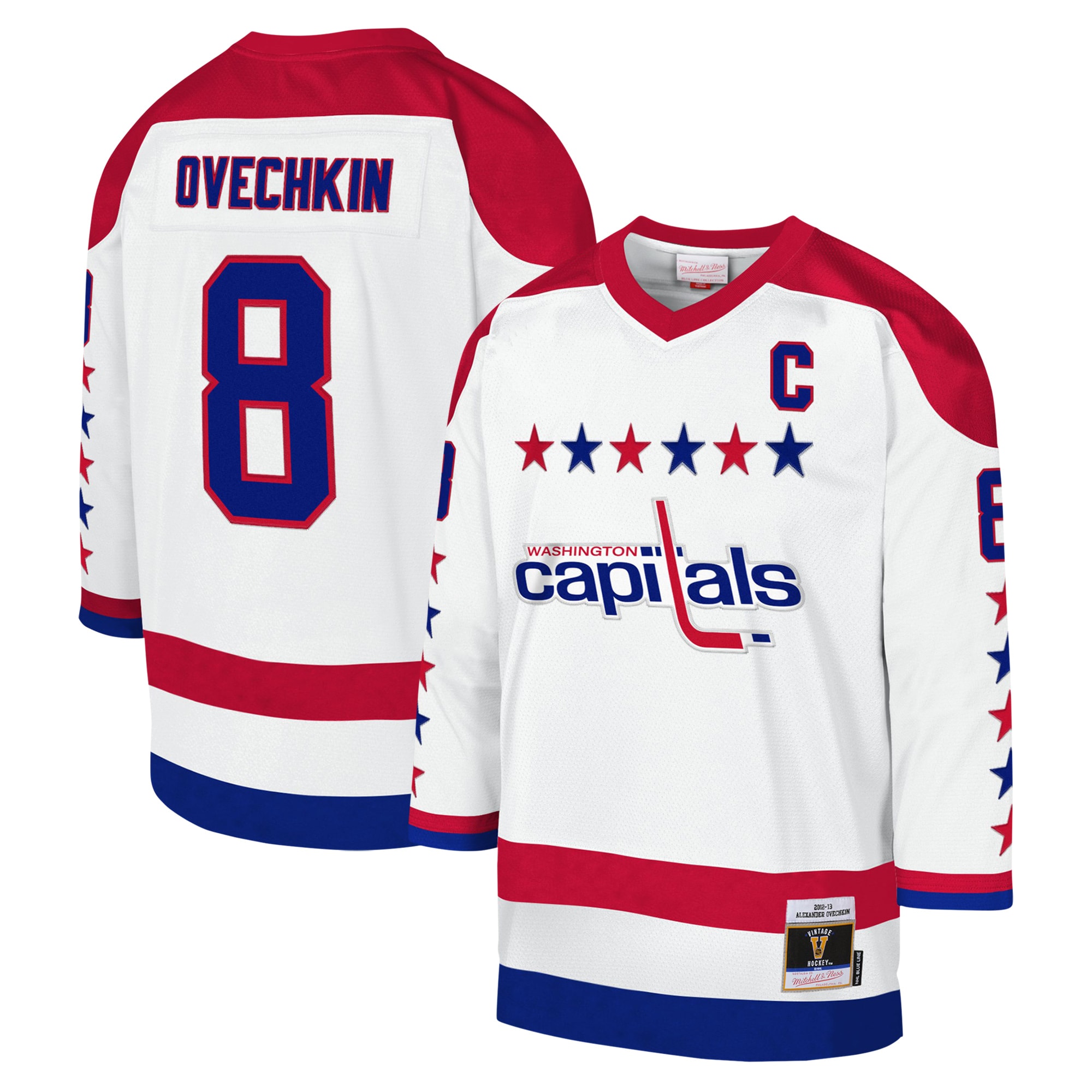 Washington Capitals Alexander Ovechkin Mitchell Ness White 2012-13 Blue Line Captain Patch Player NHL Jersey Youth