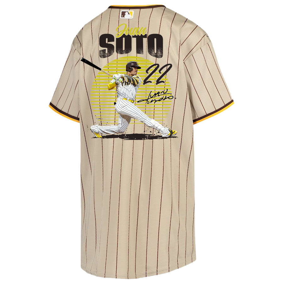 Juan Soto 22 San Diego Padres Signed Hit 2023 Alternate Player Sand/Brown MLB Jersey Youth