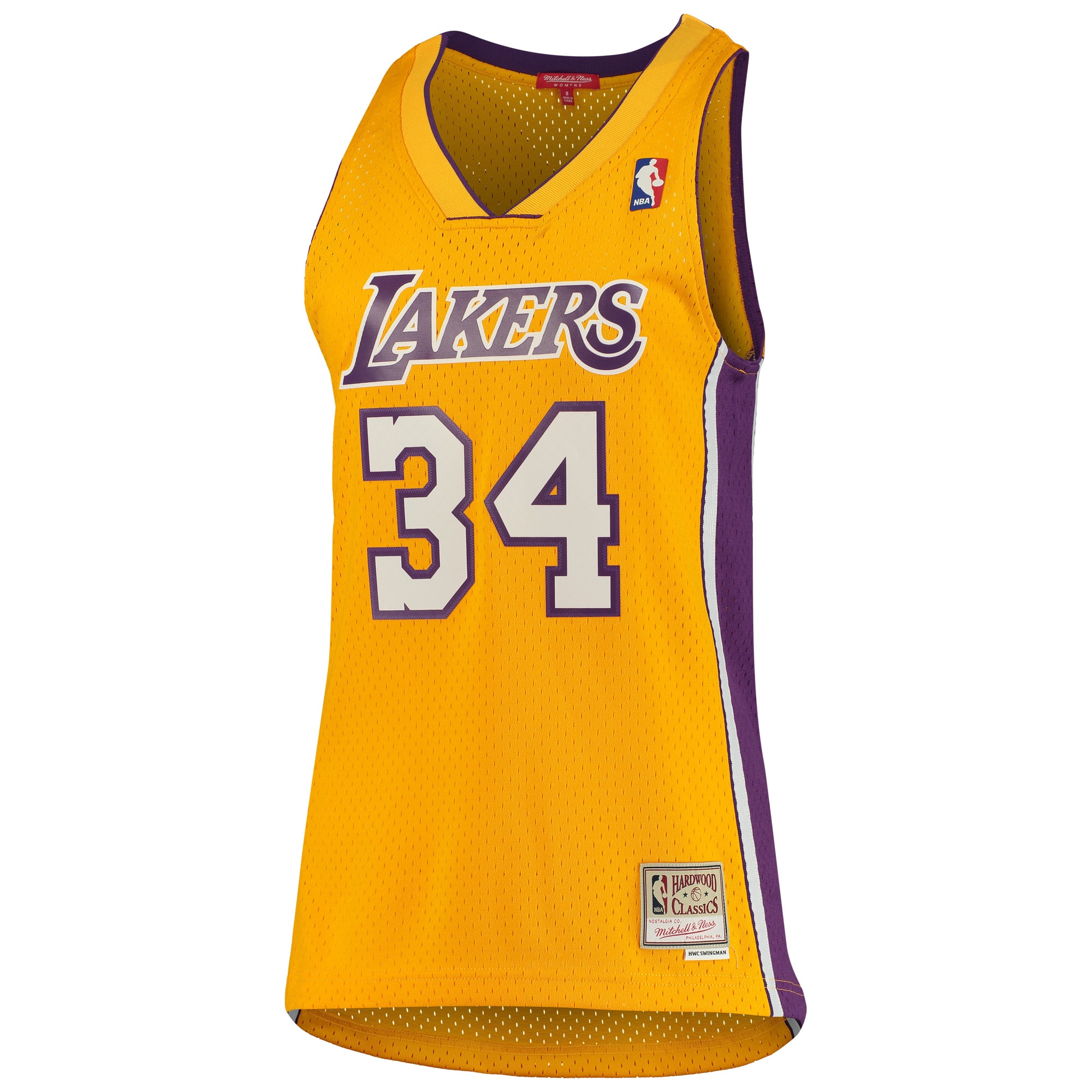 Mitchell Ness Shaquille O'Neal Gold Los Angeles Lakers 1999-00 Hardwood Classics Swingman NBA Jersey Women's