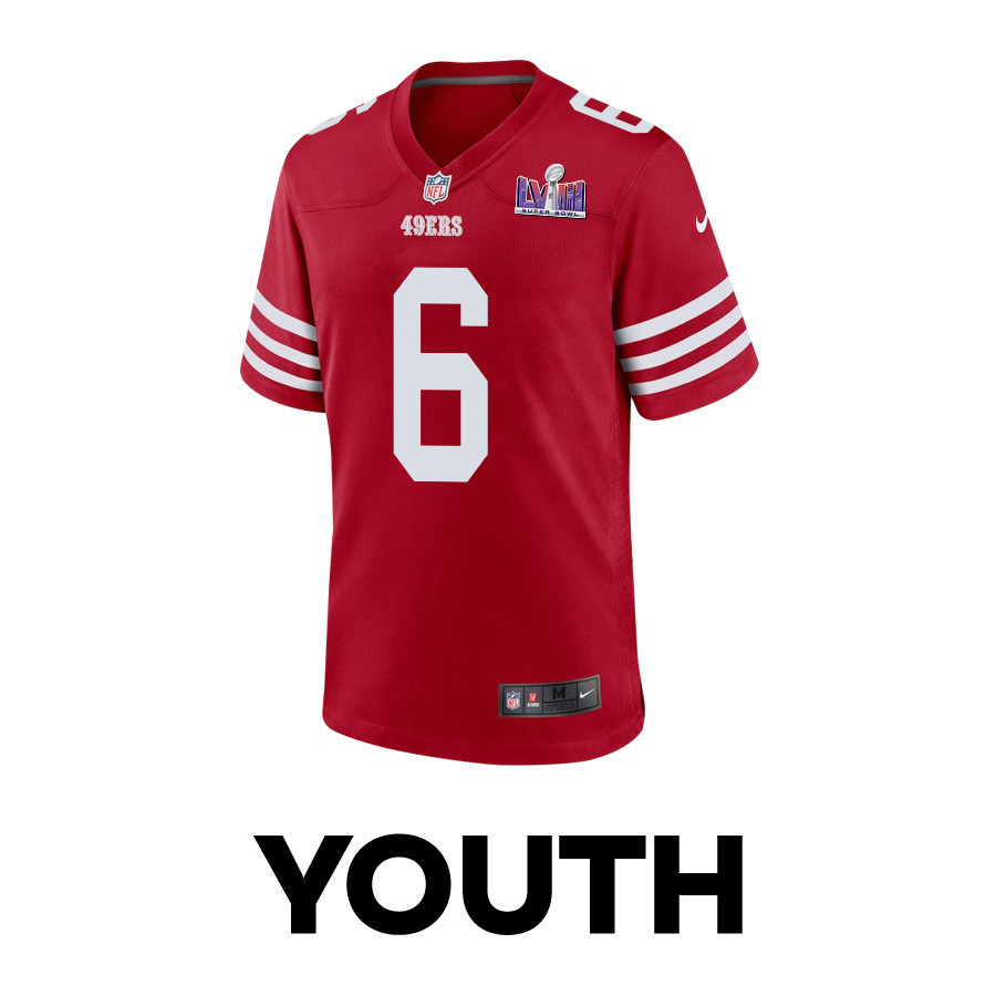 Danny Gray 6 San Francisco 49ers Super Bowl LVIII Patch Game Scarlet NFL Jersey Youth