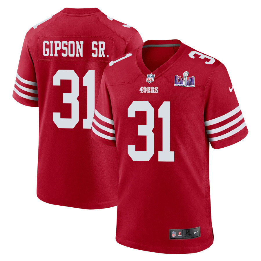 Tashaun Gipson Sr. 31 San Francisco 49ers Super Bowl LVIII Patch Game Scarlet NFL Jersey Men's