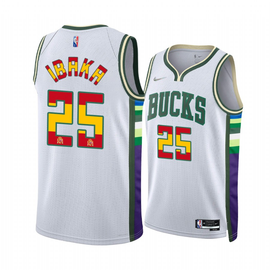Serge Ibaka 25 Spain Flag Edition Milwaukee Bucks White Special NBA Jersey Men's