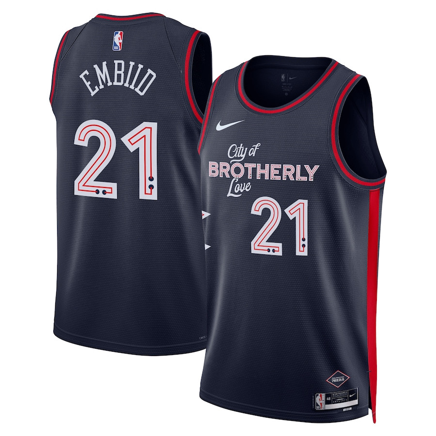 Joel Embiid 21 Philadelphia 76ers 2023/24 City Edition Swingman Navy NBA Jersey Men's