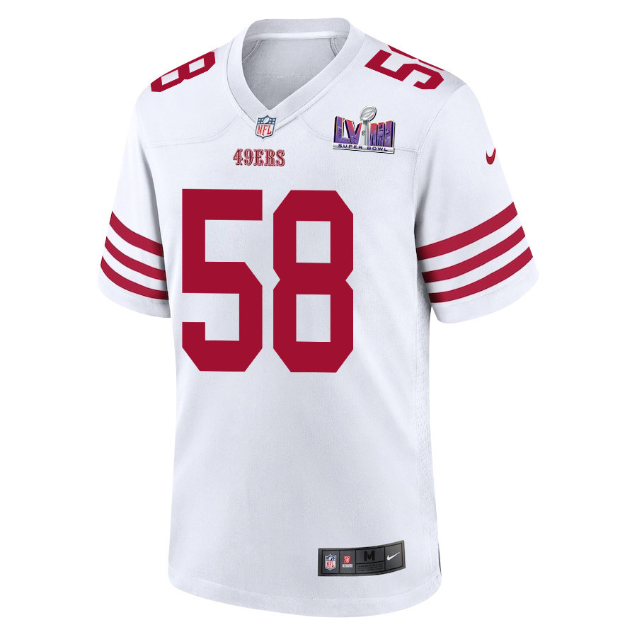 Alex Barrett 58 San Francisco 49ers Super Bowl LVIII Patch Game White NFL Jersey Men's