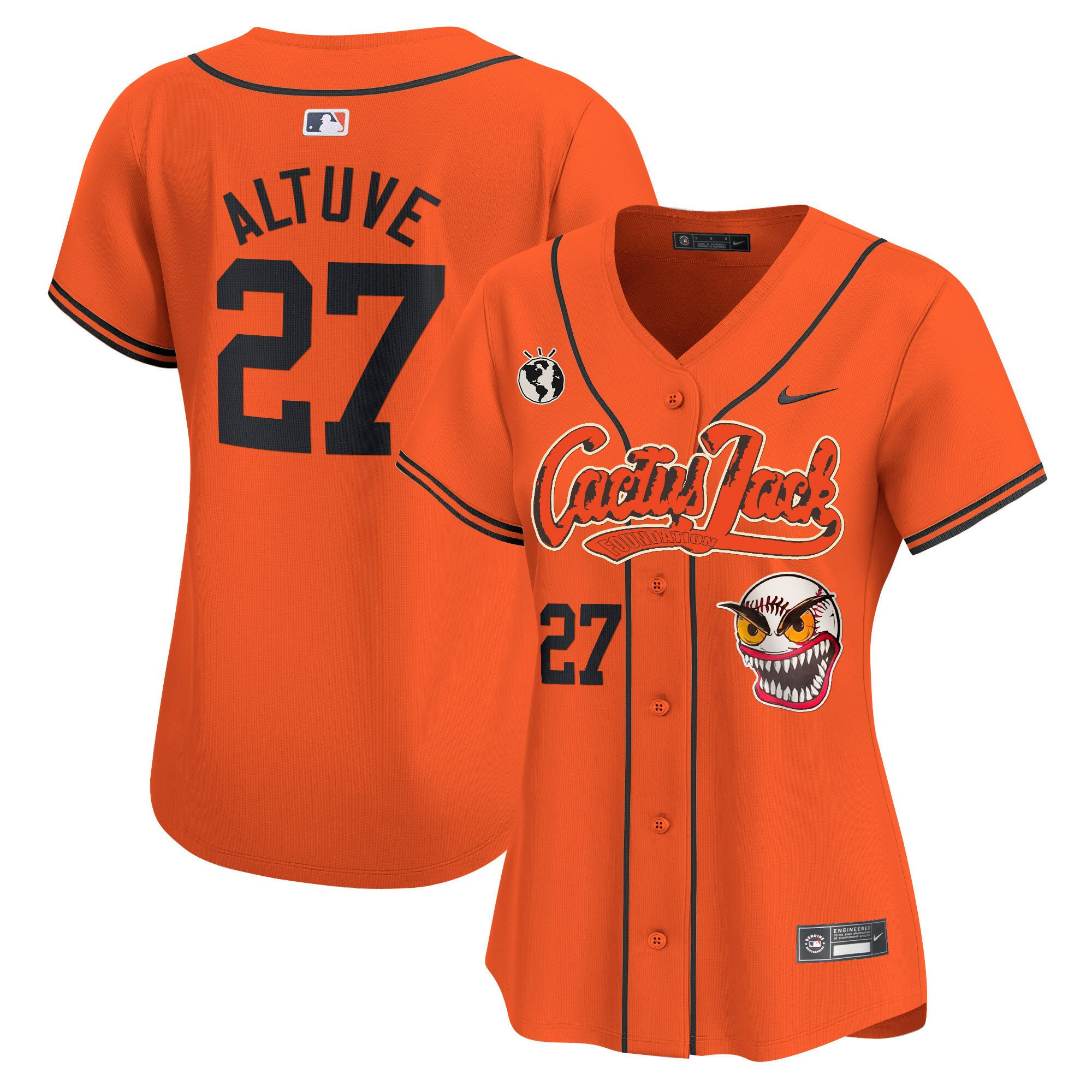 Jose Altuve 27 Houston Astros Cactus Jack Patch Orange MLB Jersey Women's