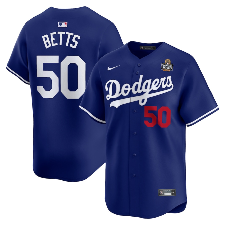 Mookie Betts 50 Los Angeles Dodgers 2024 World Series Home Limited Player Royal MLB Jersey Men's