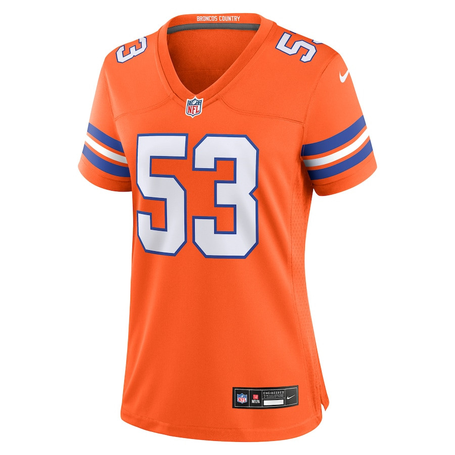 Randy Gradishar 53 Denver Broncos Mile High Collection 1977 Throwback Retired Player Game Orange NFL Jersey Women's