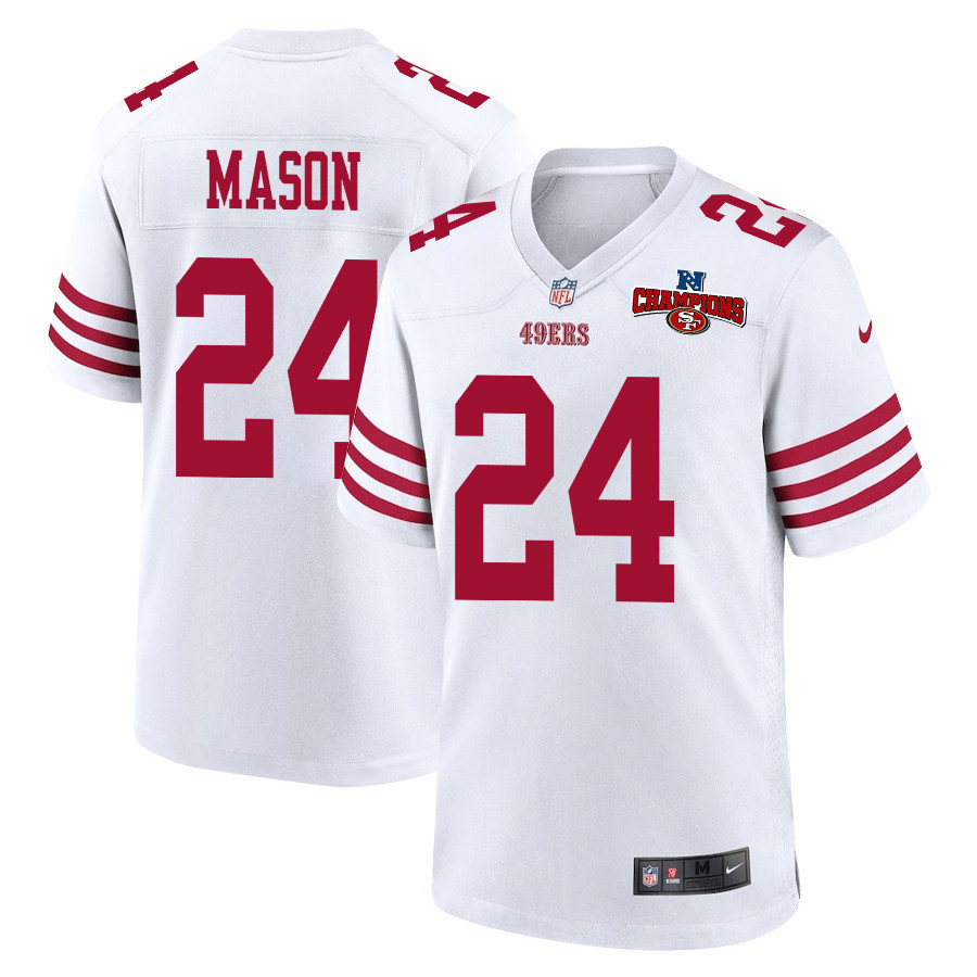 Jordan Mason 24 San Francisco 49ers NFC Champions Patch Game White NFL Jersey Men's