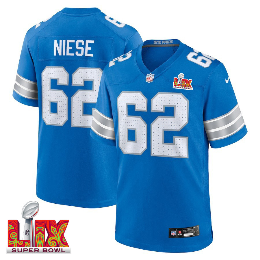 Michael Niese #62 Detroit Lions Super Bowl LIX Blue NFL Jersey Men's