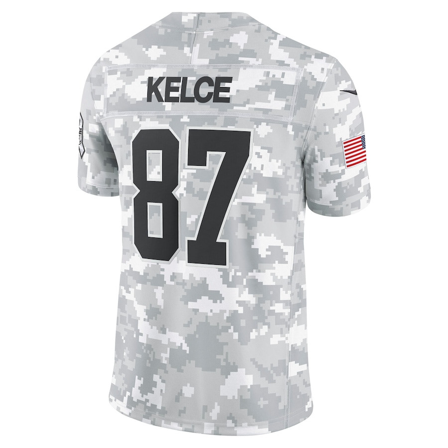 Travis Kelce 87 Kansas City Chiefs 2024 Salute to Service Limited Arctic Camo NFL Jersey Men's