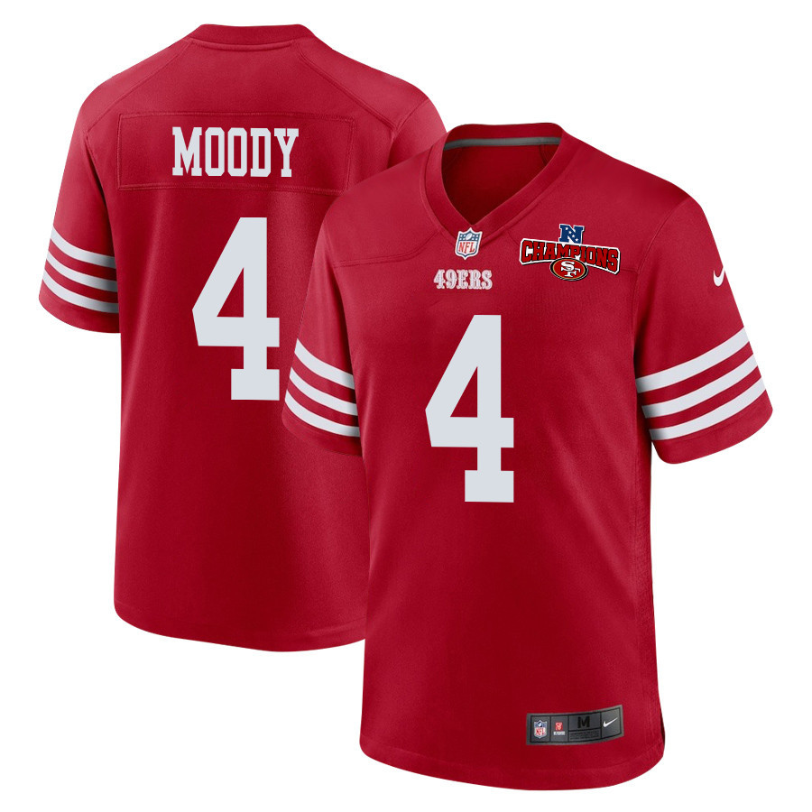 Jake Moody 4 San Francisco 49ers NFC Champions Patch Game Scarlet NFL Jersey Men's