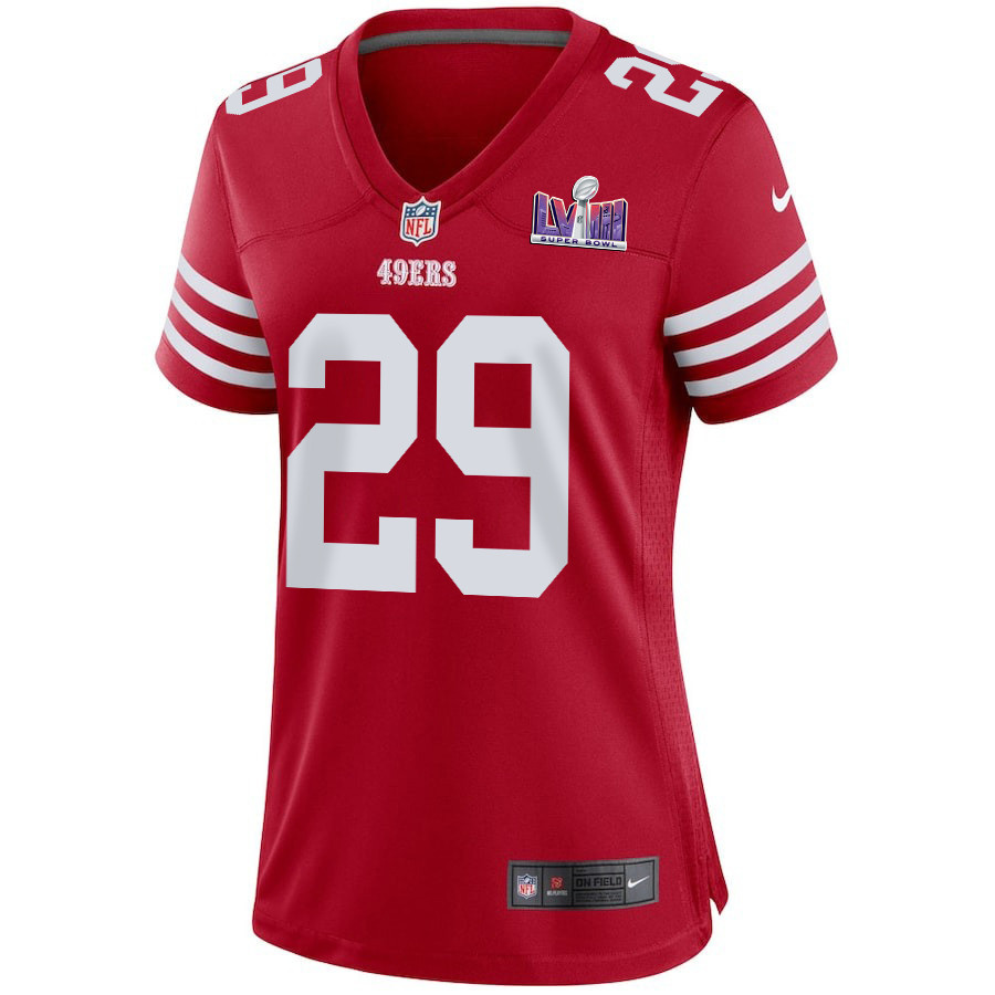 Talanoa Hufanga 29 San Francisco 49ers Super Bowl LVIII Patch Game Scarlet NFL Jersey Women's
