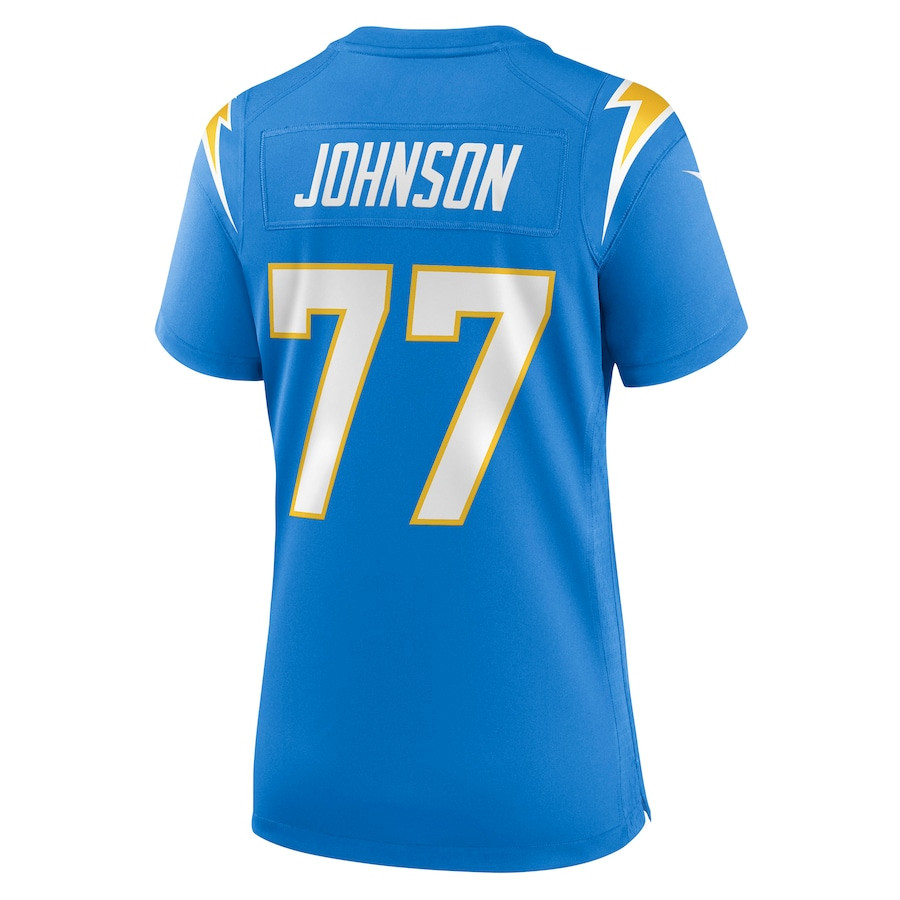 Zion Johnson 77 Los Angeles Chargers Game Powder Blue NFL Jersey Women's