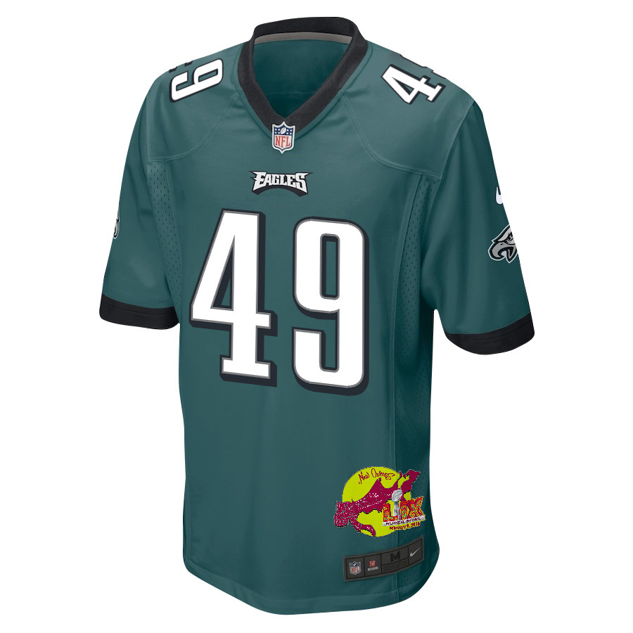 Rick Lovato 49 Philadelphia Eagles Super Bowl LIX New Orleans Patch Game Midnight Green NFL Jersey Men's