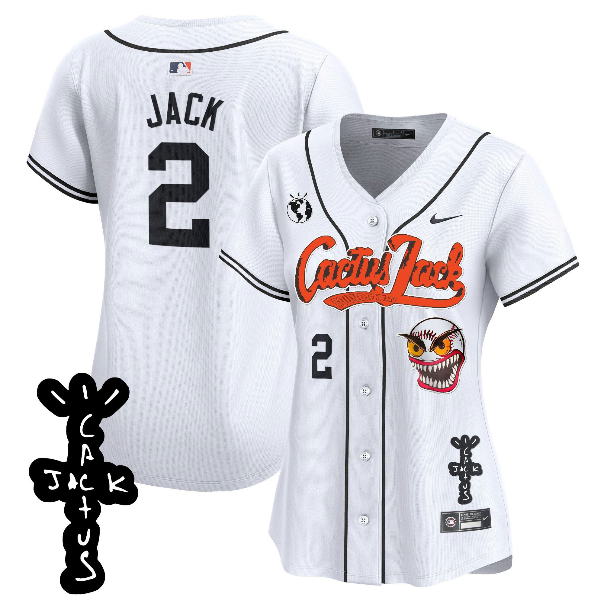 Jack 2 Houston Astros Cactus Jack Patch V2 White MLB Jersey Women's