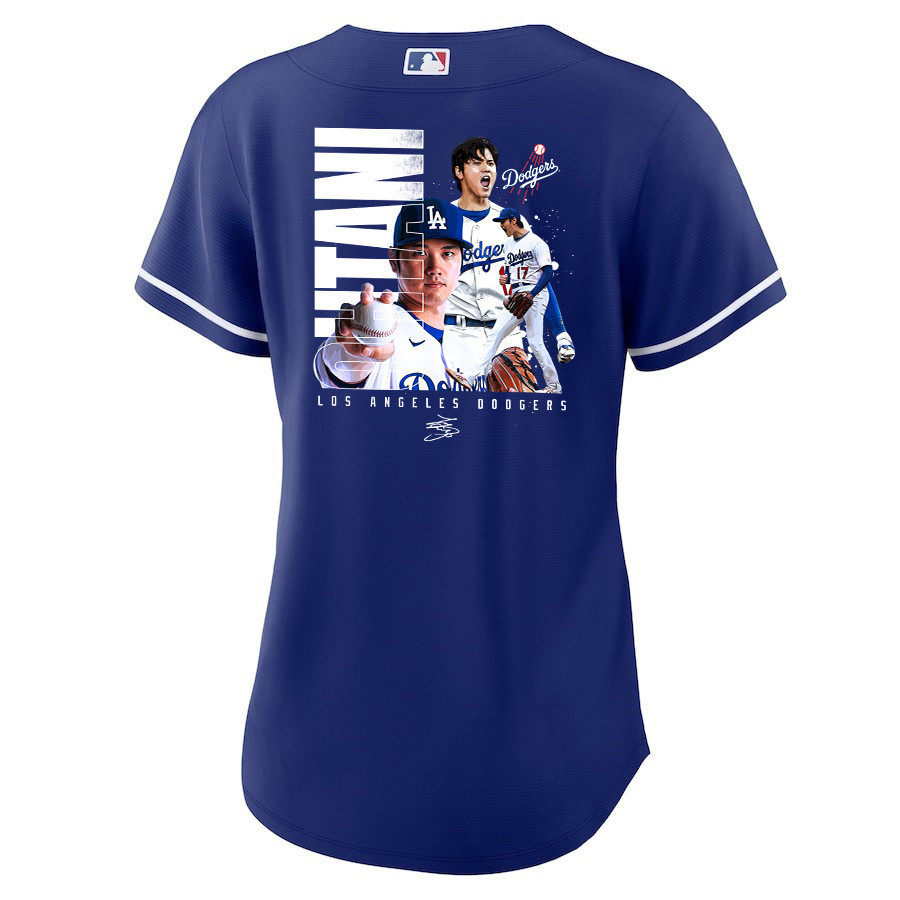 Shohei Ohtani 17 Los Angeles Dodgers Signed Name 2023 Alternate Royal MLB Jersey Women's