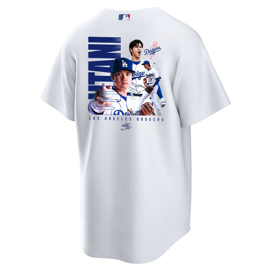 Shohei Ohtani 17 Los Angeles Dodgers Signed Name 2023 Home White MLB Jersey Men's