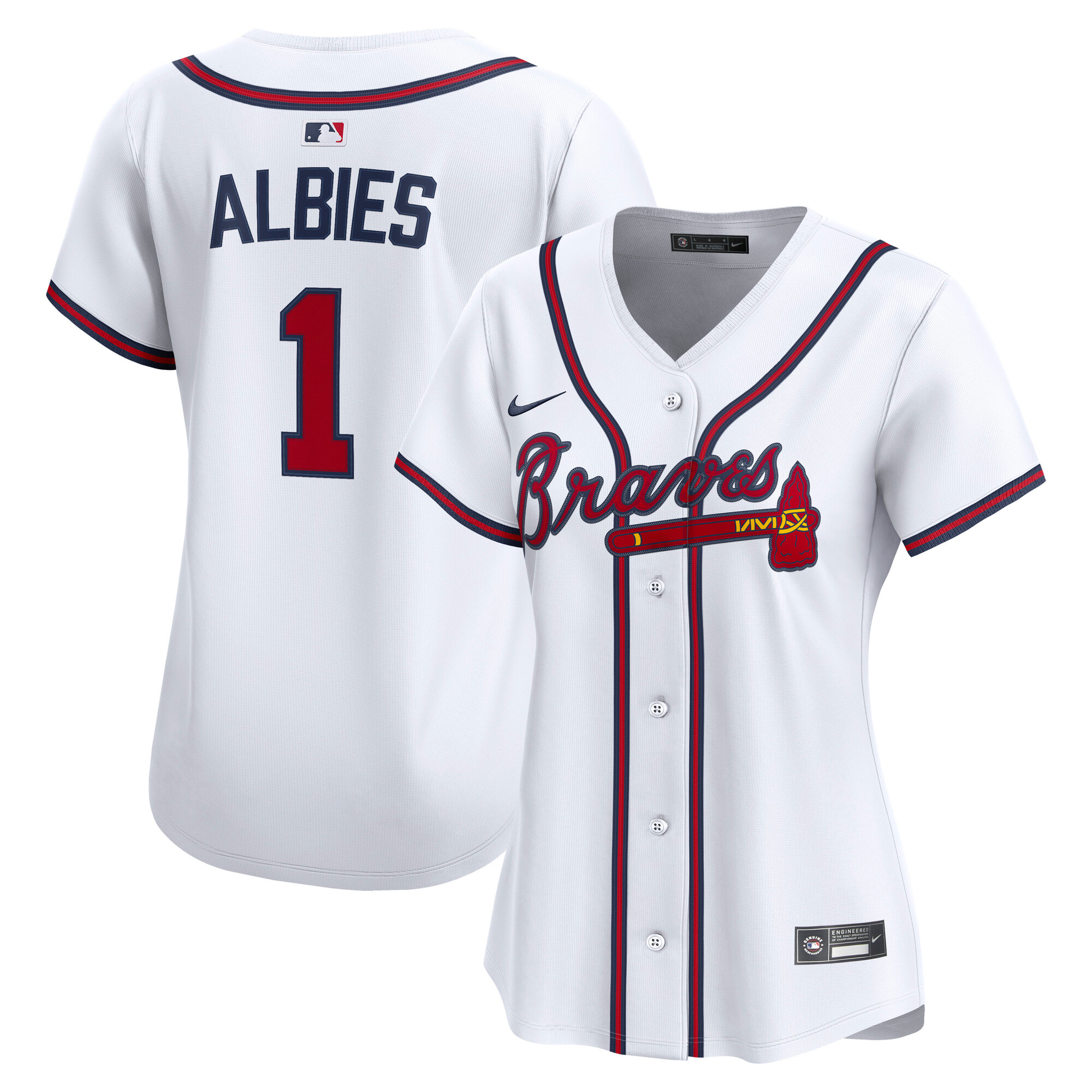 Atlanta Braves Ozzie Albies White Home Limited Player MLB Jersey Women's