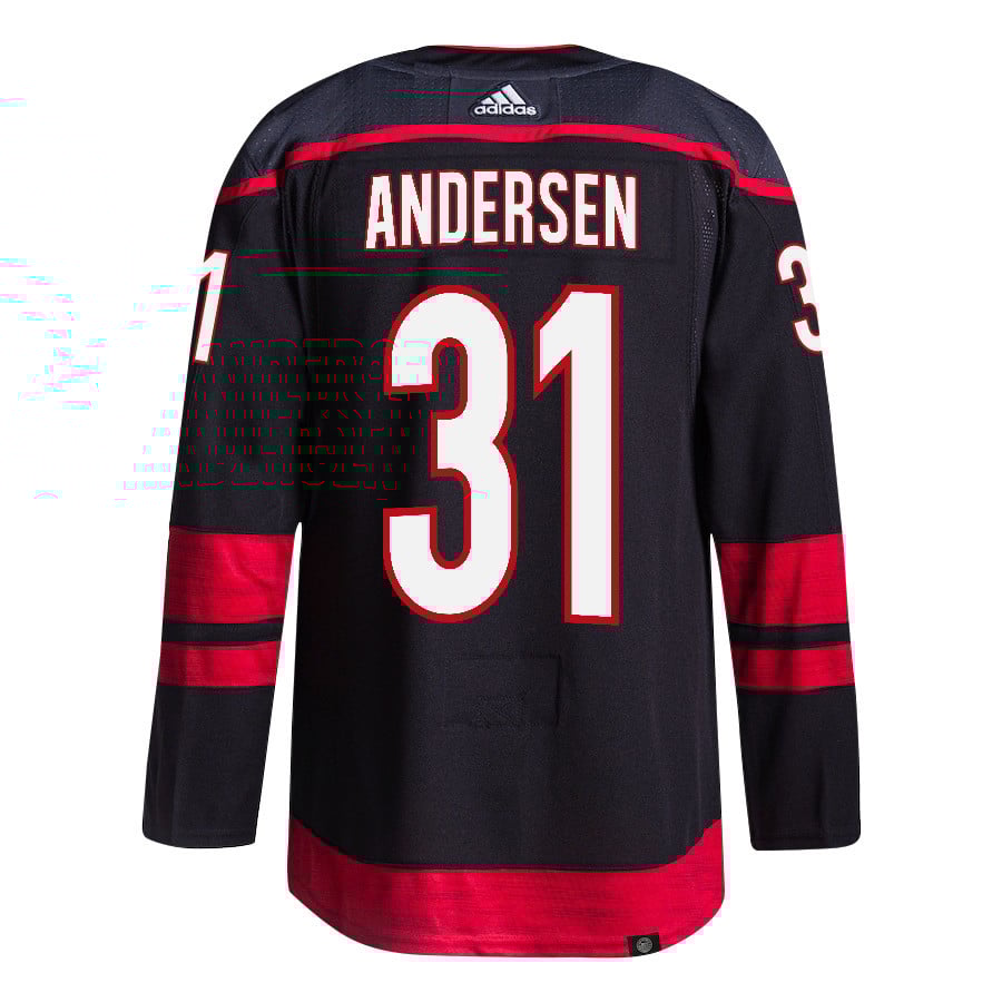 Frederik Andersen 31 Carolina Hurricanes 2024 Playoffs Patch Home Black NHL Jersey Men's