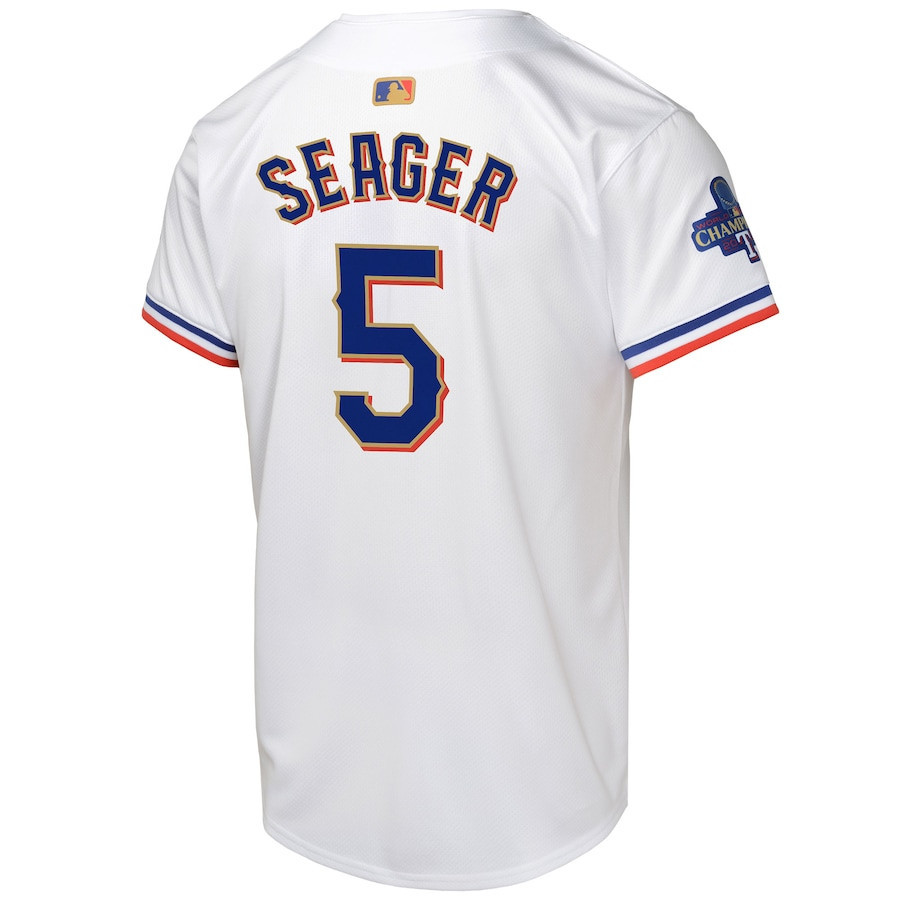 Corey Seager 5 Texas Rangers 2024 Gold Collection Limited White MLB Jersey Youth