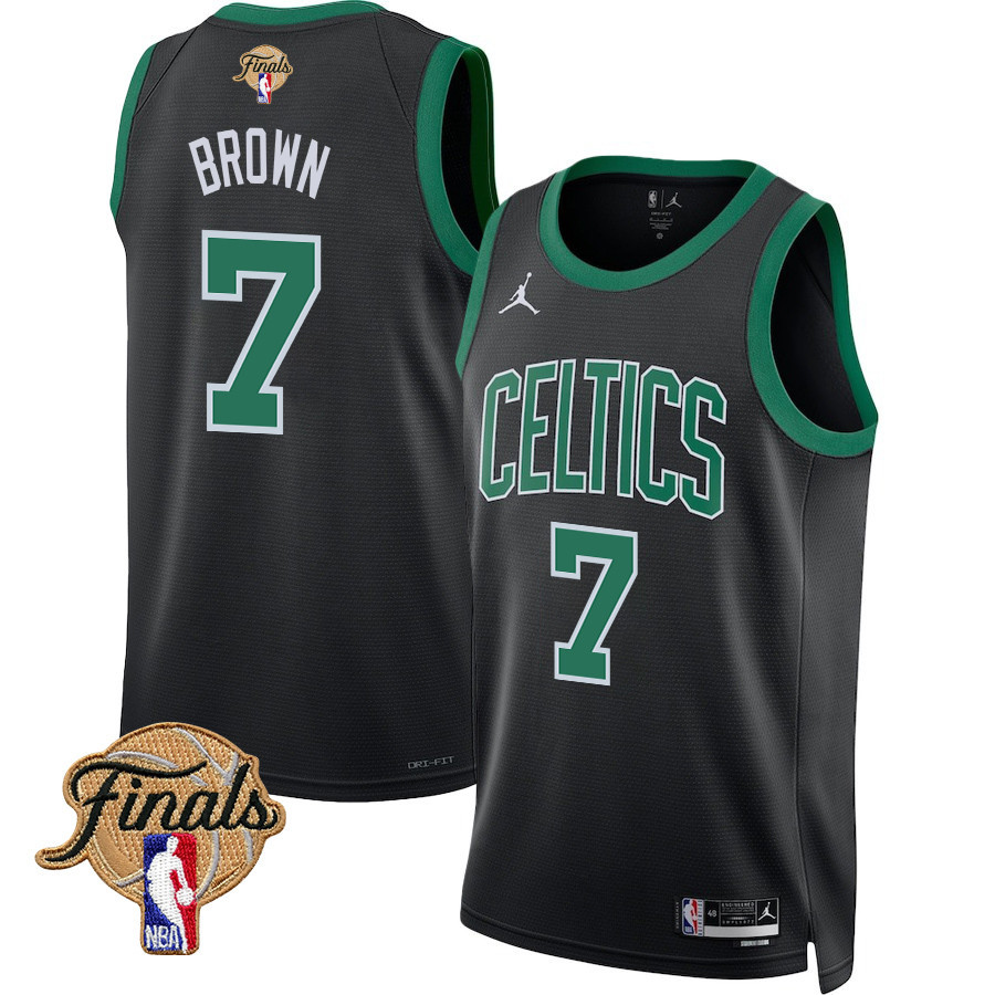 Jaylen Brown 7 Boston Celtics 2024 FINALS PATCH Swingman Statement Edition Black NBA Jersey Men's