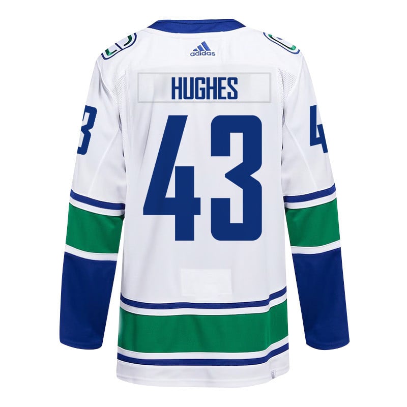 Quinn Hughes 43 Vancouver Canucks 2024 Playoffs Patch Away White NHL Jersey Men's