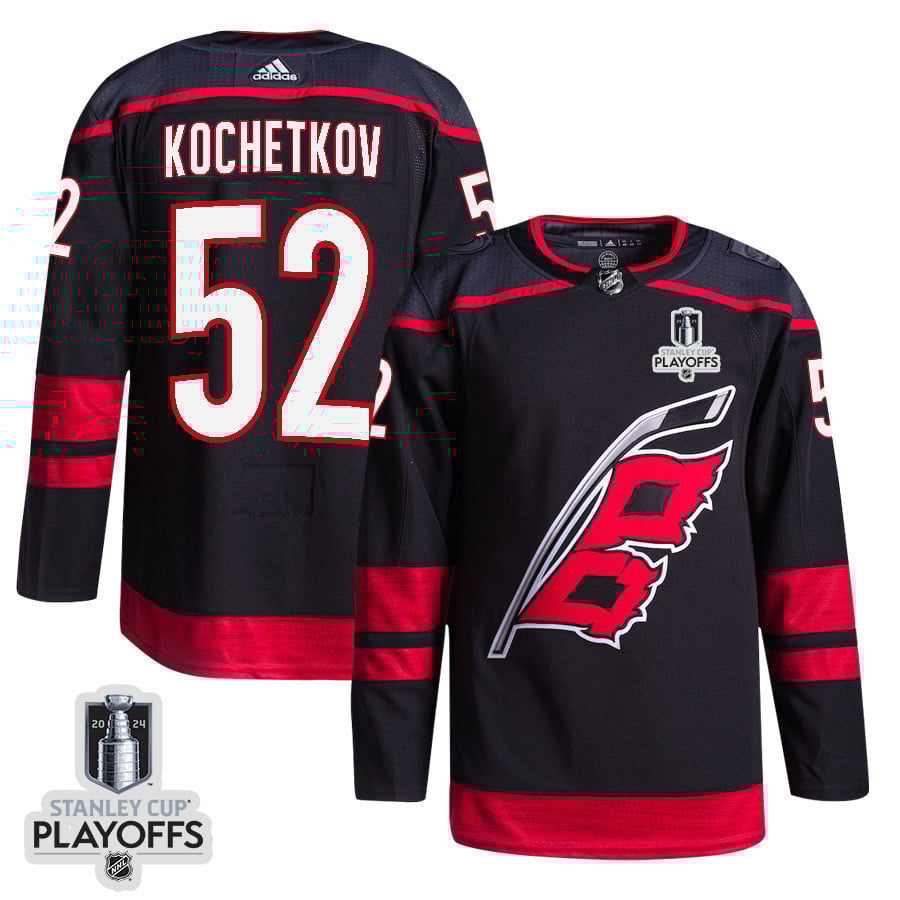 Pyotr Kochetkov 52 Carolina Hurricanes 2024 Playoffs Patch Home Black NHL Jersey Men's