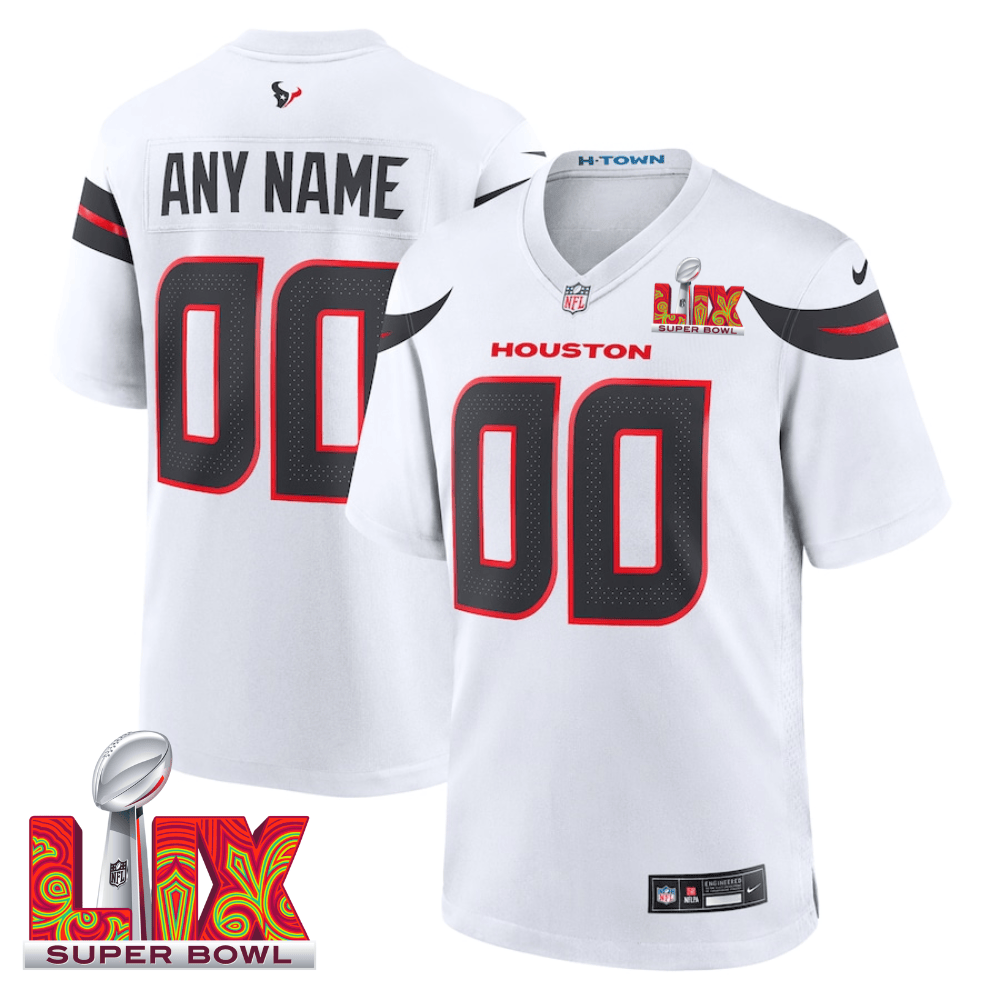 Houston Texans Super Bowl LIX Patch Game Custom White NFL Jersey Men's