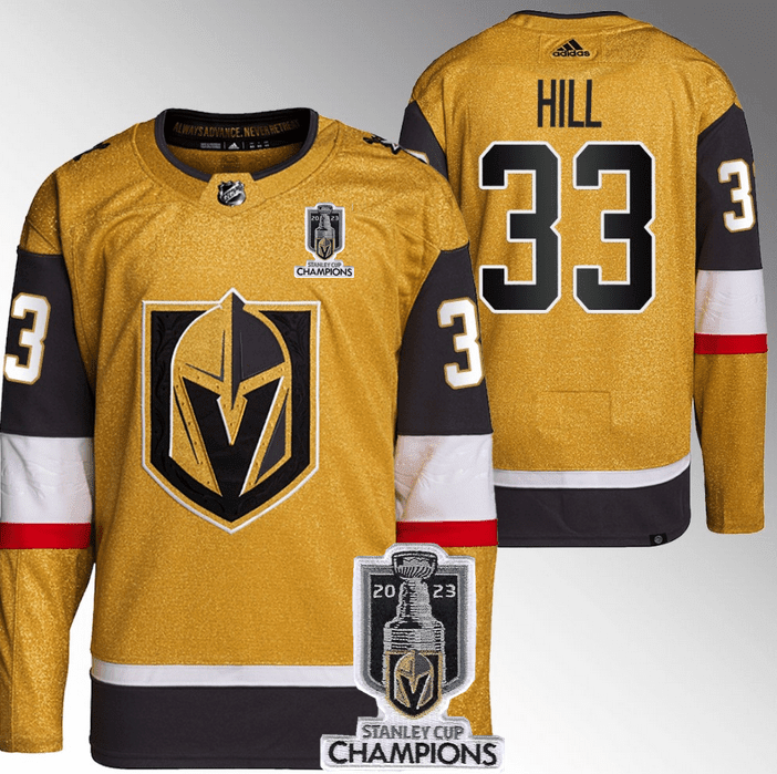 Adin Hill 33 Vegas Golden Knights 2023 Stanley Cup Champions Patch Breakaway Home Gold NHL Jersey Men's