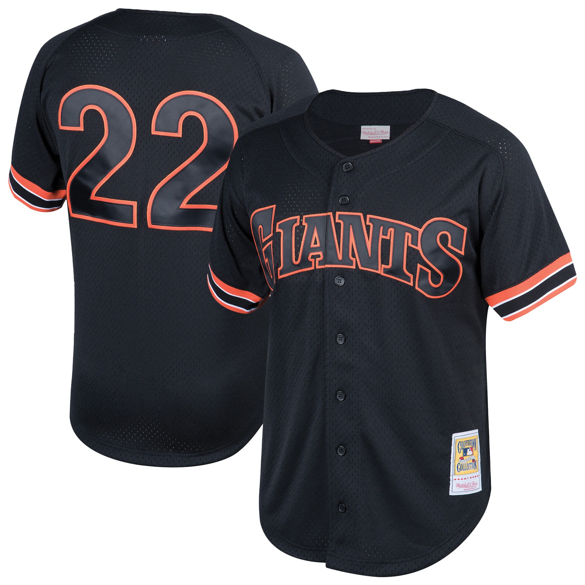San Francisco Giants Will Clark Mitchell Ness Black Cooperstown Collection Mesh Batting Practice Button-Up MLB Jersey Men's