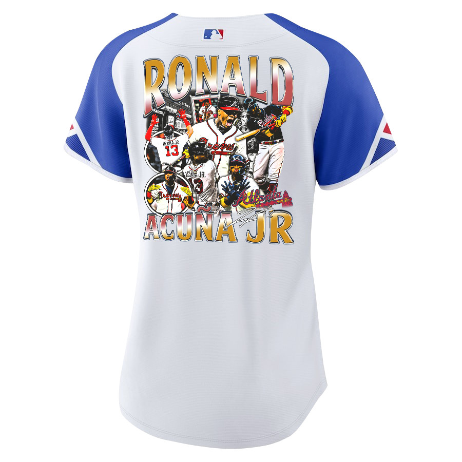 Ronald Acu?a Jr. 13 Atlanta Braves Signed Posture 2023 City Connect Player White Blue MLB Jersey Women's