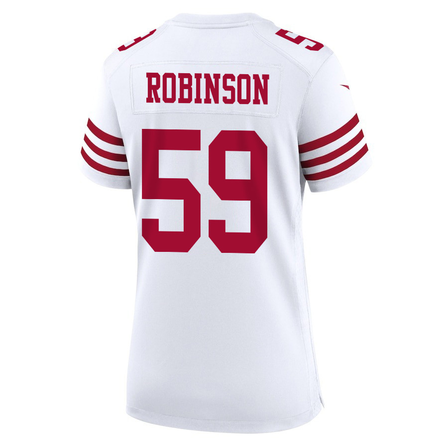 Curtis Robinson 59 San Francisco 49ers Super Bowl LVIII Patch Game White NFL Jersey Women's