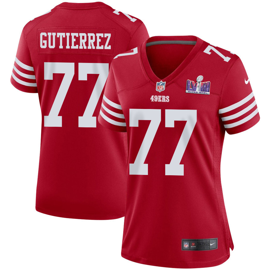 Alfredo Gutierrez 77 San Francisco 49ers Super Bowl LVIII Patch Game Scarlet NFL Jersey Women's