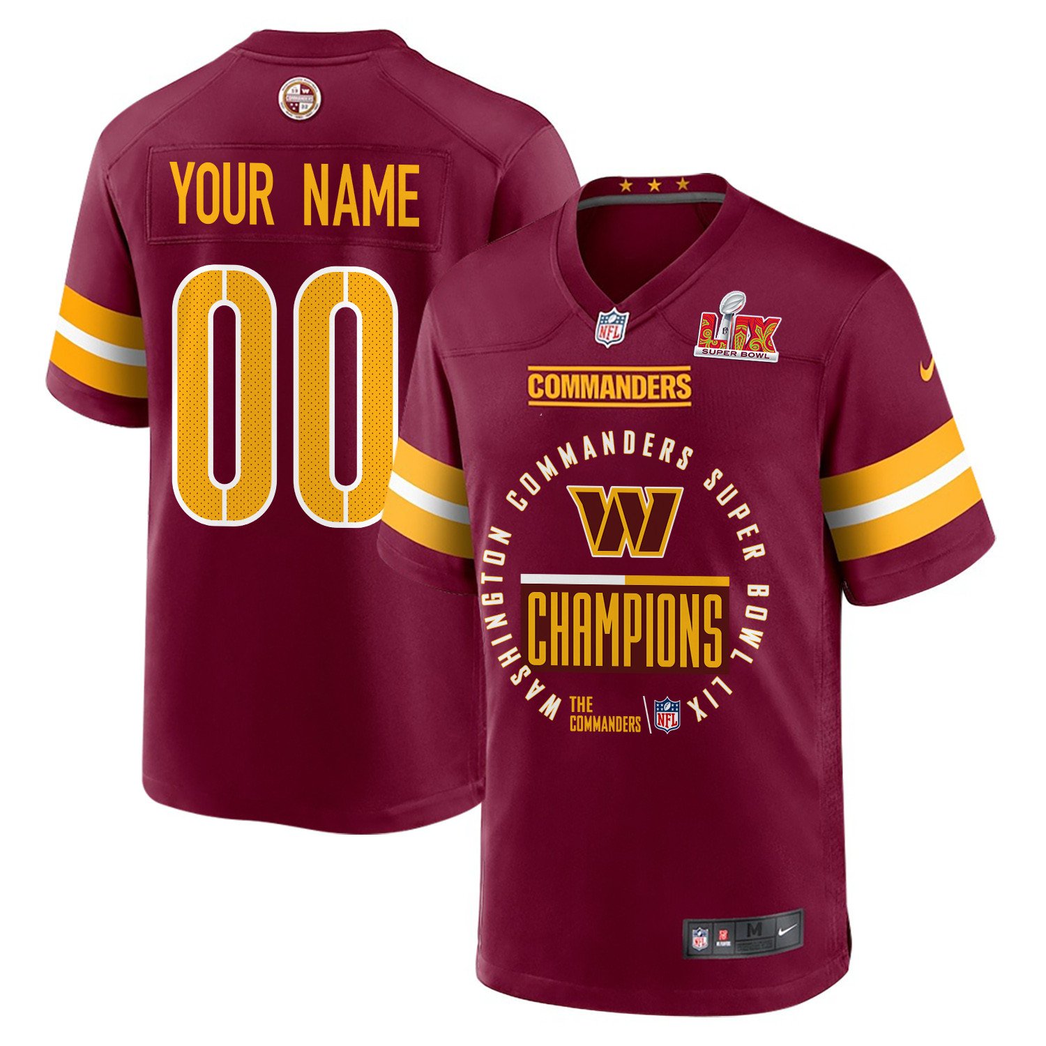 Washington Commanders Super Bowl LIX Champions Game Custom Burgundy NFL Jersey Men's