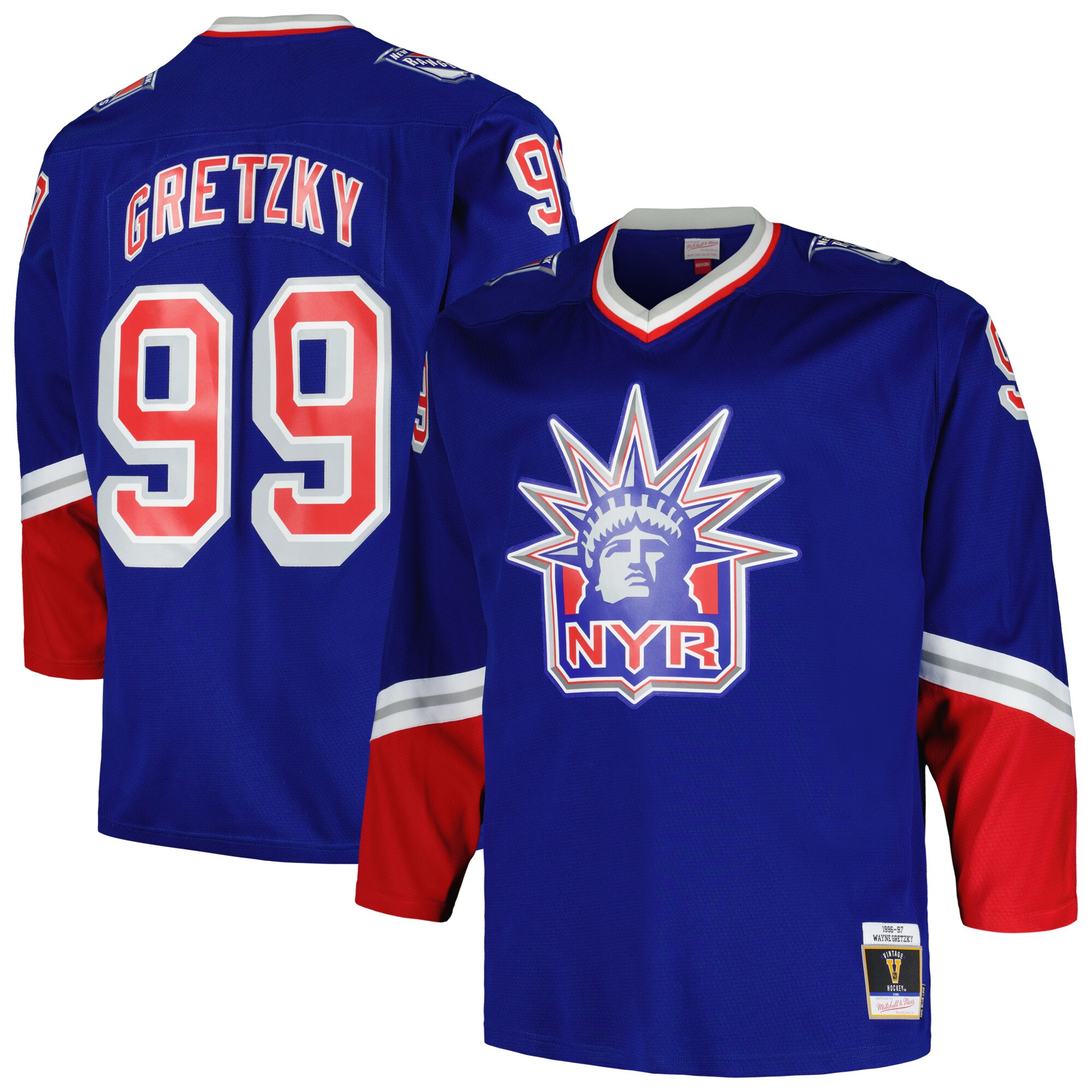 New York Rangers Wayne Gretzky Mitchell Ness Blue Big Tall Blue Line Player NHL Jersey Men's