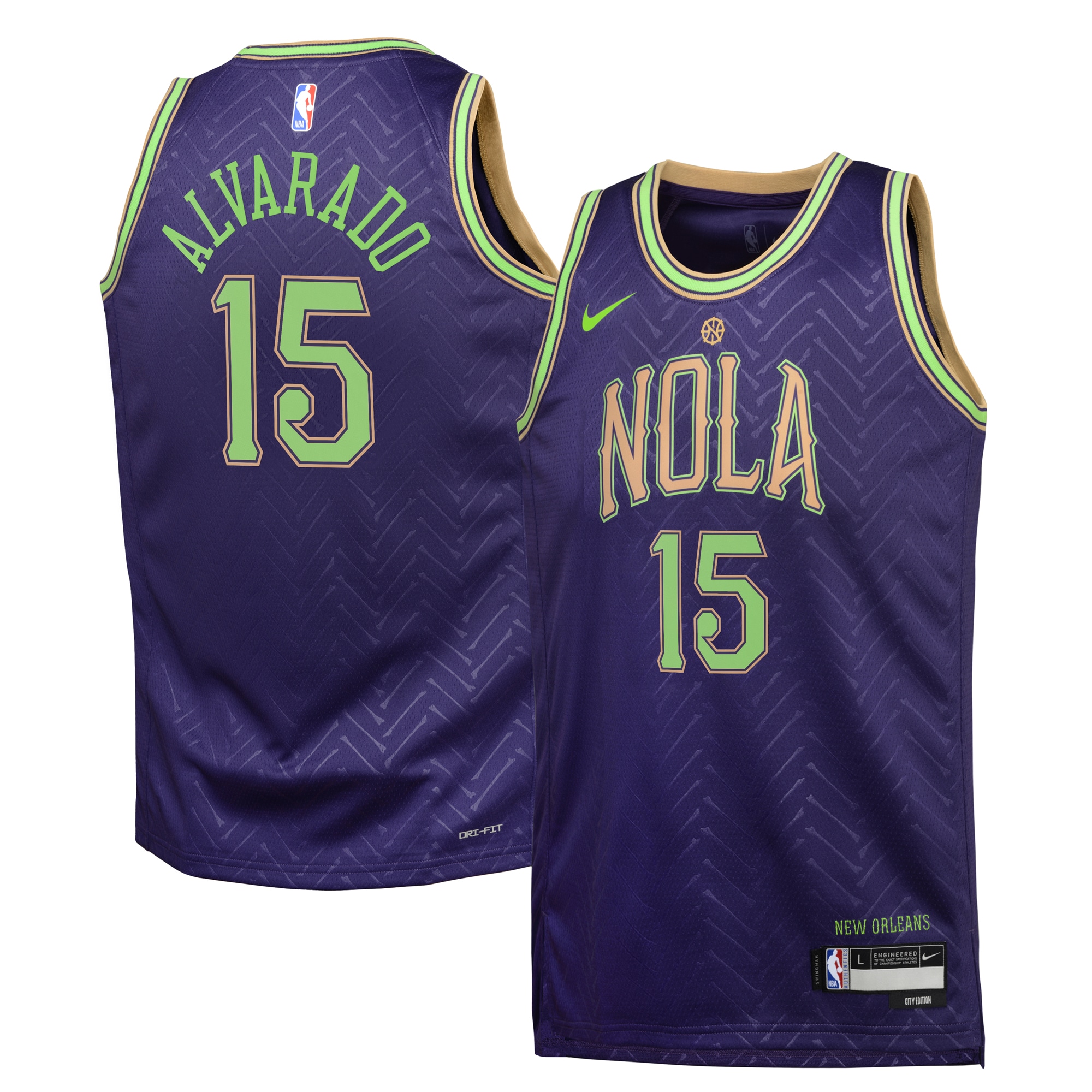 Camiseta City Edition Swingman de los New Orleans Pelicans 2024 Purpura Jose Alvarado Juvenil NBA Jersey Men's