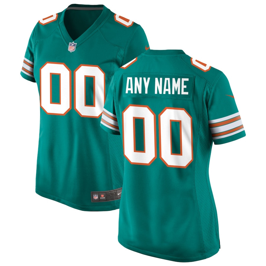Miami Dolphins Alternate Custom Game Aqua NFL Jersey Women's