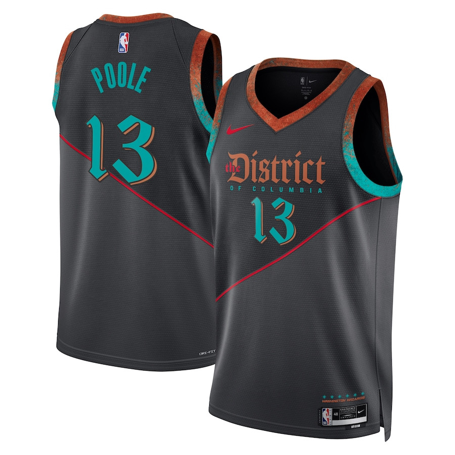 Jordan Poole 13 Washington Wizards 2023/24 City Edition Swingman Black NBA Jersey Men's